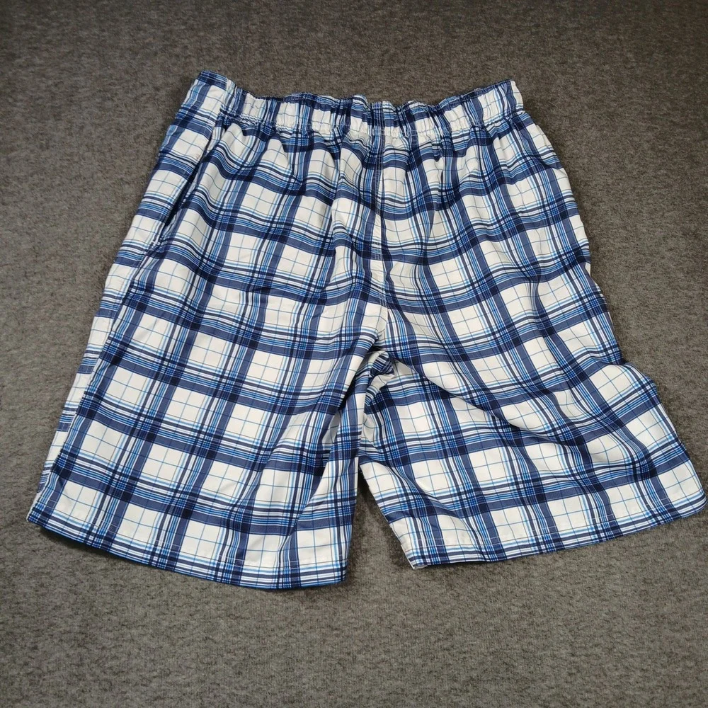 Sonoma Swim‎ Trunks Mens Large Blue White Plaid Board Shorts Lined Drawstring